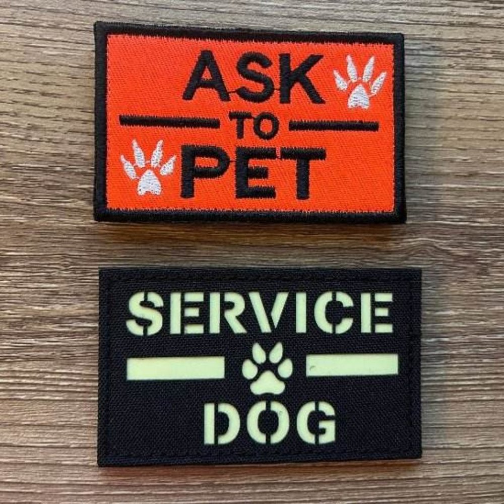 Set of 2 Service Dog, Ask to Pet Patch for Harnesses/Vest - Hook and Loop